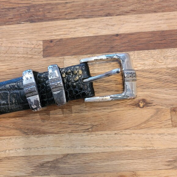 Black Leather Golf Embossed Medallions Croc Print Belt - Picture 11 of 16